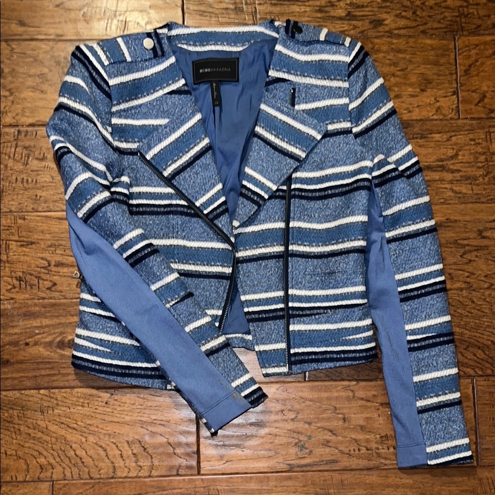 BCBGMaxAzria Blue and White Striped Blazer